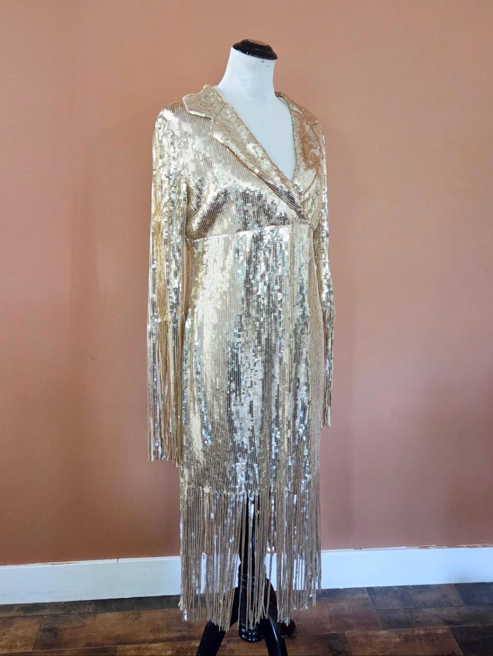 Vintage 1960s 1970s Gold Sequin & Fringe Dress / Rodeo Queen Western Sparkles